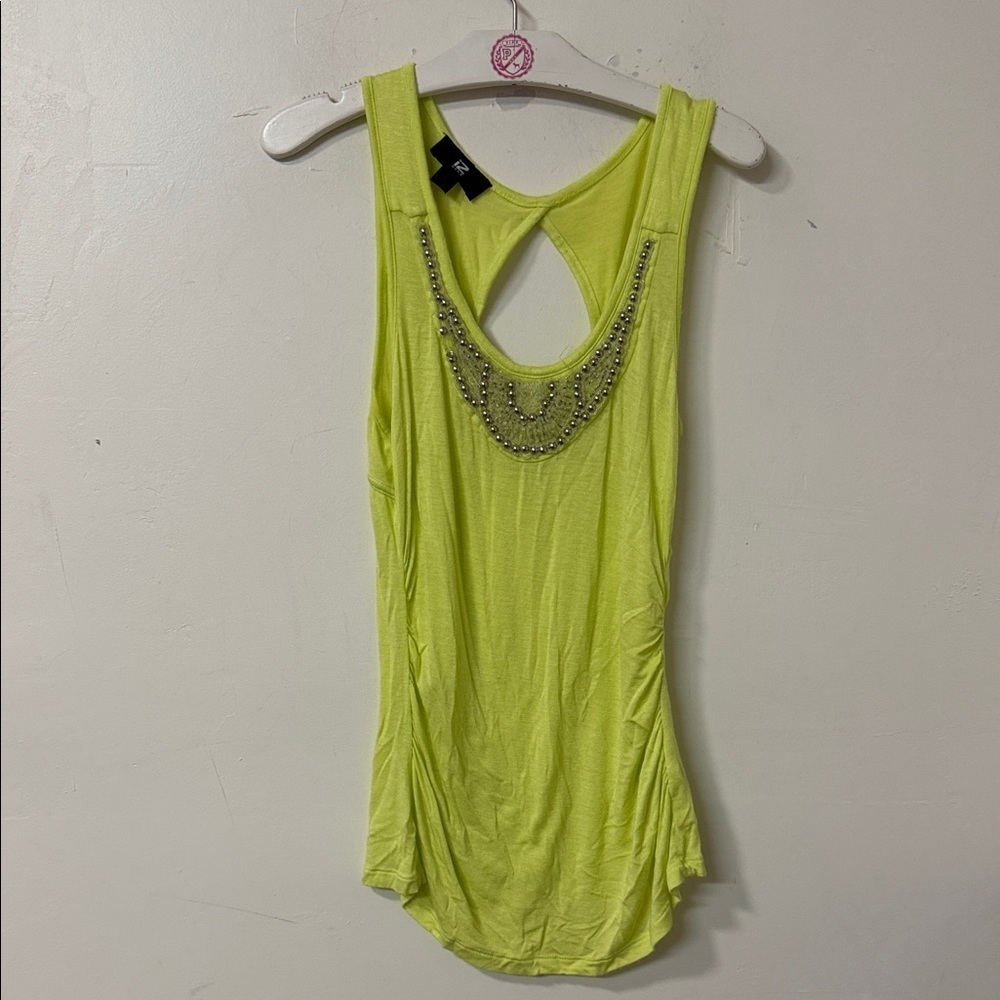 Iz Byer Neon Green Embellished Tank Top Y2K